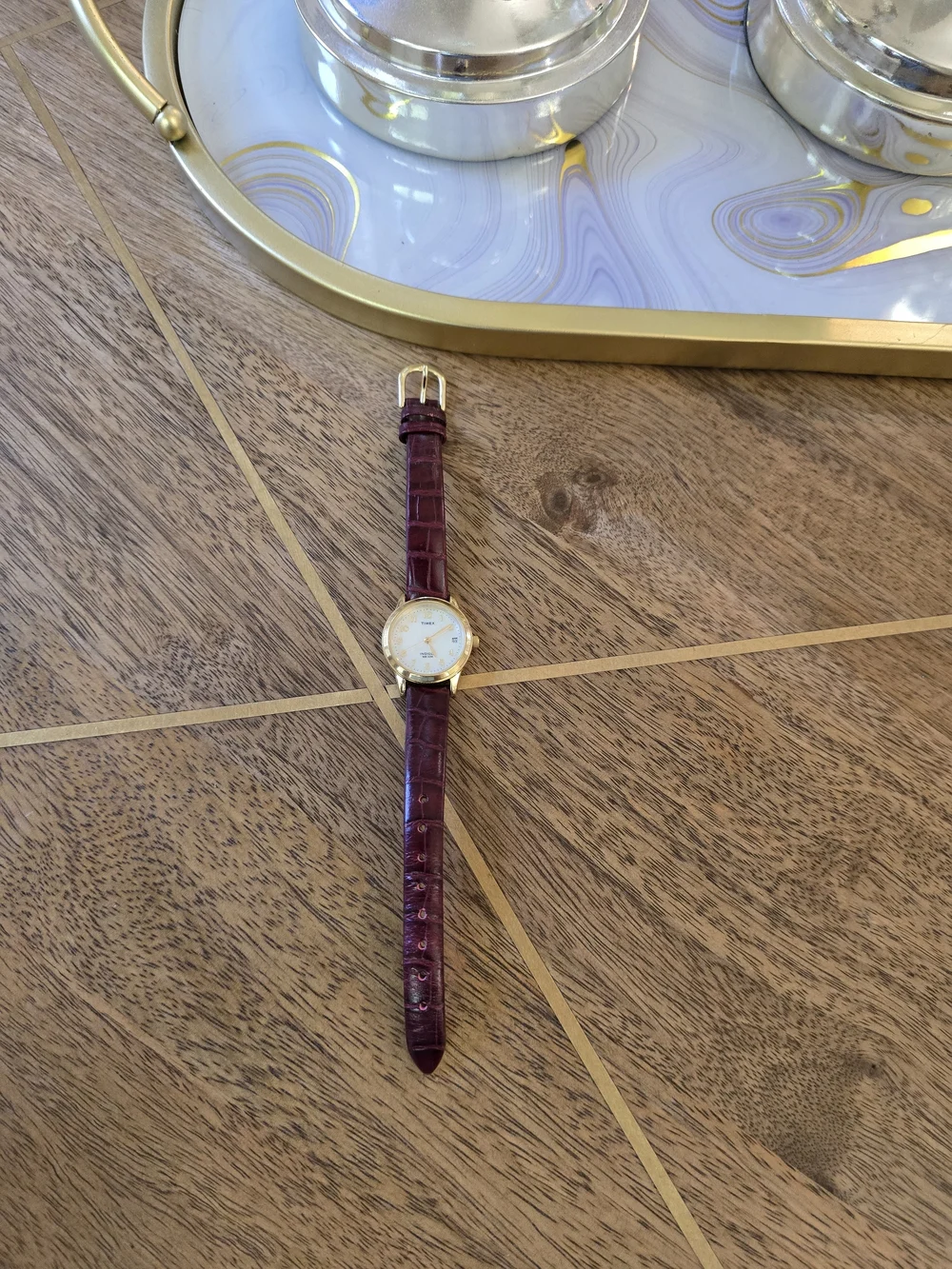 Timex Women's Gold Case Watch with Burgundy Leather Strap